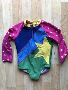 Hanna Andersson Girls Gymnastics Leotard Pink Yellow Zip L/S STARS Sz 3/90cm - Picture 1 of 8