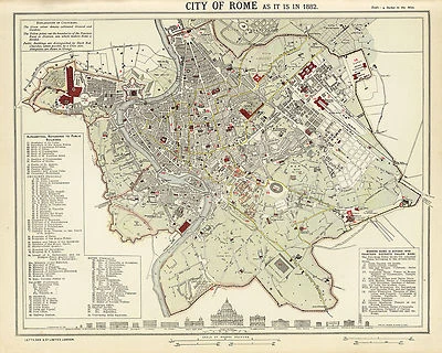 1883 Map Rome Italy Vintage History Wall Art Print Poster Home School Office