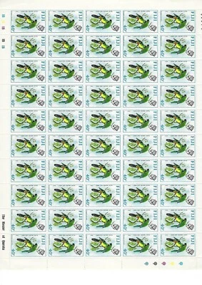 1971 Selos postais de Fiji em perfeito estado folha completa de 40 centavos Prosopeia personata, sem marca de charneira - Imagem 1 de 3