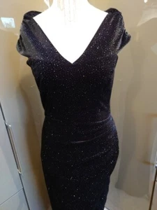 Quiz Black Velvet Long Dress 12 Sparkle Shimmer Formal Evening Bardot Shoulder - Picture 1 of 12