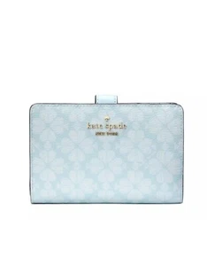New Kate Spade Signature Spade Flower Medium Compact Bifold Wallet Blue Glow - Picture 1 of 8