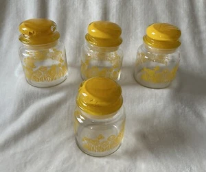 Vintage Set Of 4 Yellow Daisy and Butterfly 5 1/2" Glass Apothecary Jar Canister - Picture 1 of 10