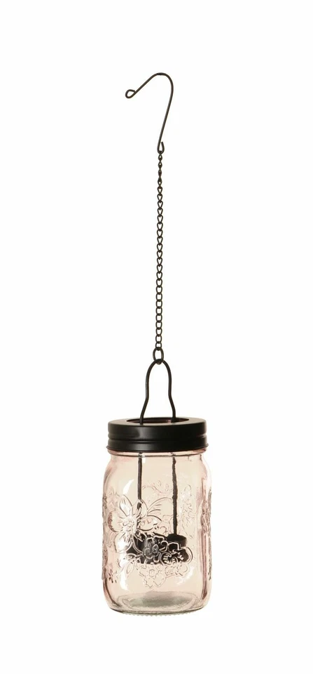 Glas Windlicht mit Teelichthalter zum Hängen Höhe ca. 18cm x DM ca. 7cm Hellrosa - Bild 1 von 1