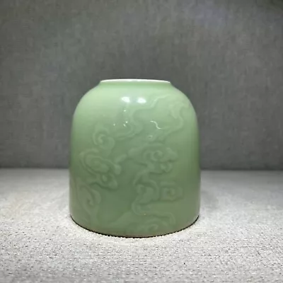 Rare Chinese Porcelain Qing Green Glaze Sky Design Pen Pot With  Kangxi  Marked • 299$
