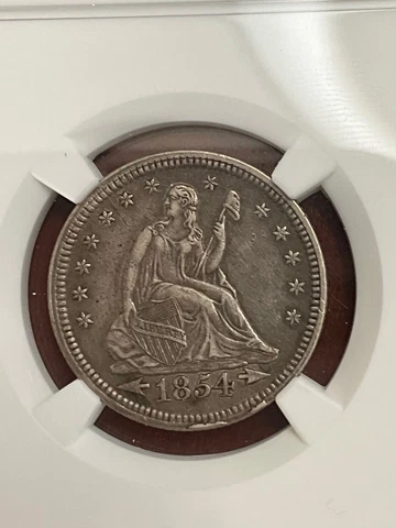 NGC AU50 1854 SEATED QUARTER WITH ARROWS.  SUPER CRISP GREAT EYE APPEAL Cover