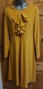 Süßes Shein senffarbenes Langarmkleid mit Rüschen vorne, Gr. 10, neu. - Bild 1 von 7