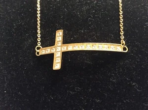 Elya Schmuck Damen 14 Kt Gelbgold vergoldet poliert Kristall seitlich Kreuz - Bild 1 von 4
