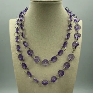 Long Link Necklace Purple Octagonal Links Festival Retro Gift Statement Boho - Picture 1 of 12