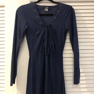 Va Va Voom Women’s Small Blue Long Sleeve V Neck Velvet Texture Sexy Dress - Picture 1 of 6