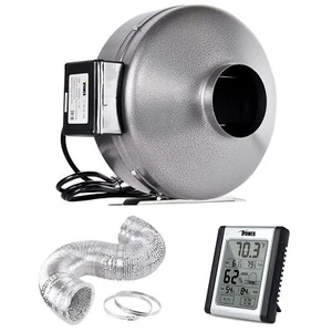 8 Inch Inline Fan Exhaust Blower 25 Feet Aluminum Ducting & Humidity Monitor - Picture 1 of 10