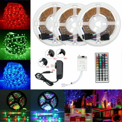 10M 15M 32.8FT 600LED 3528 RGB SMD Strip Light Remote Controller Adapter 12V Kit - Image 1 of 4