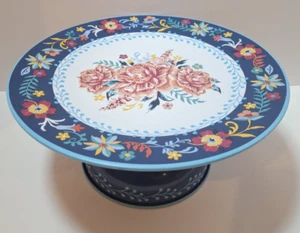 Pioneer Woman Enameled Tin Metal Pedestal Cake Stand Floral Print - Picture 1 of 10