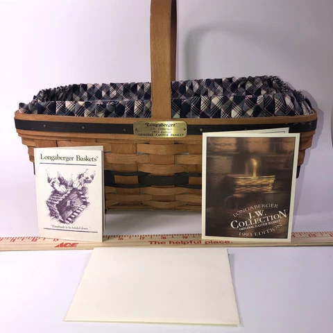1993 JW Collection Longaberger Original Easter Basket Protector & Plaid Liner Cover
