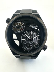 Kenneth Cole watch NY KC1680 Men’s DUAL TIME Black Skeleton good condition rare - Picture 1 of 6