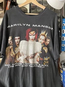 Camiseta Marilyn Manson Rock is Dead Tour 1999 Negra Manga Corta Unisex Reimpresión - Imagen 1 de 2