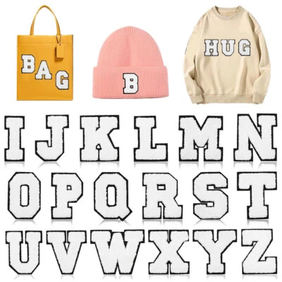 7cm  A-Z English Letter Patches White Chenille Cloth Sticker DIY Handmade Sew on - Image 1 of 4