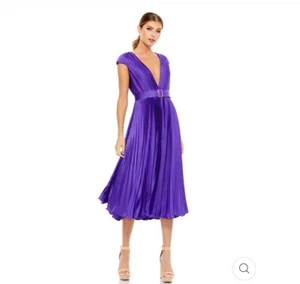 Ieena for Mac Duggal Pleated Midi Dress Women Size 6 V neck Cap Sleeve 26483 NWT - Picture 1 of 12