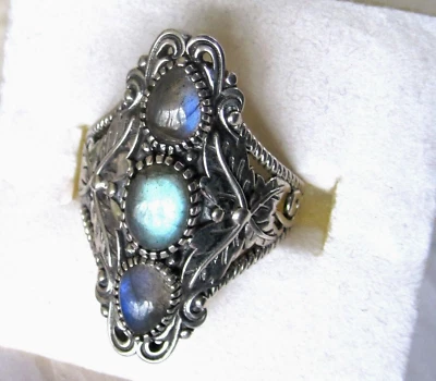 Anillo artesanal de labradorita malgache / talla 10 / plata de ley 925 / 3,2 quilates 6,7 g Foto 1 de 4