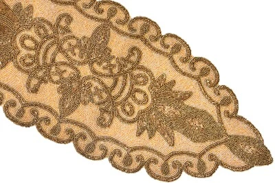 Designer Beads Table Runner Beige And Gold Table Runner Luxury Tableware 13X36In - Image 1 of 4