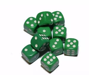 10 Green Opaque Dice Set 16mm 6-Sided RPG Magic D&D Unique with White Pips Rolls - Picture 1 of 3