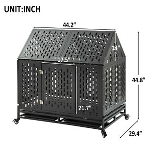 45'' Easy Assemble Heavy Duty Dog Crate Cage Outdoor w Roof/Tray/Wheels In US