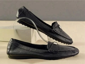 Coach Women’s Fredrica Loafers Sz 8B Blue Leather Black Slip-On Flats Logo EUC - Picture 1 of 11