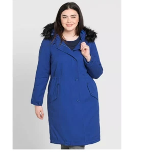 Sheego Womens Faux Fur Hood Longline Jacket UK Size 18 - BNWT - RRP £75 - Picture 1 of 6
