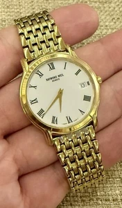 ✨ Raymond Weil Genève 5568 quarzo placcato oro quadrante romano - data - raro vintage ✨ - Foto 1 di 12