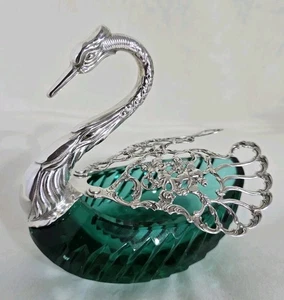 Sterling Silber & Glas Neuheit Bon Bon Korb. Fashioned as A Swan.London 1962 - Bild 1 von 24