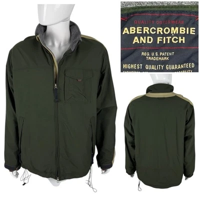 Chaqueta grande Abercrombie Fitch para hombre verde 100 % nailon vintage forrada de vellón Y2K Foto 1 de 4