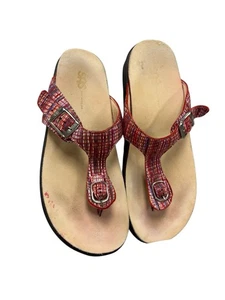 SAS Sandals Womens 10 M Red Sanibel Thong Leather Buckle Comfort Walking Shoe - Picture 1 of 11