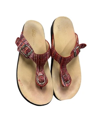 SAS Sandals Womens 10 M Red Sanibel Thong Leather Buckle Comfort Walking Shoe - Image 1 of 4
