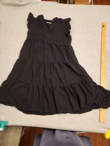 Entro Dress Womens Small Black Tiered Ruffle Flutter Sleeve V-Neck Boho A-Line - Picture 1 of 16