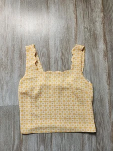 Monteau gelb creme Blumen Sommer Cropped Tank Top Shirt gewellt Stretch Gr. M - Bild 1 von 7