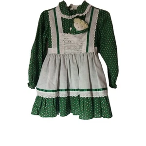 Vintage 80s Mini World Dress Prarie Country Green Flowers With Stuffed Animal - Picture 1 of 11