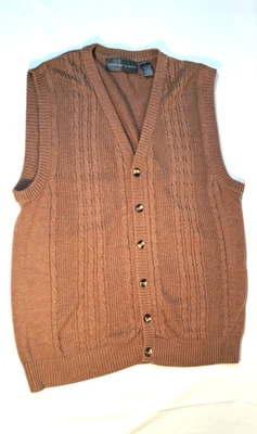 Oscar De La Renta Hombres Suéter Abotonado Chaleco Cárdigan Marrón L Tejido por Cable Foto 1 de 4