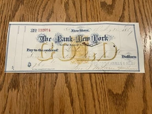 Antique 1869 Bank Of New York GOLD Check Signed Cashier Lanman & Kemp - Picture 1 of 7