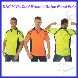 DNC Workwear Hi Vis Cool Breathe Stripe Panel Polo Shirt W/ Button Down Pocket  - Imagen 1 de 3