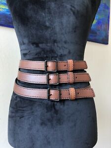 SZ 10 / 14 COUNTRY ROAD BROWN LEATHER 3 BUCKLE BELT FULL DETAILS IN DESCRIPTION