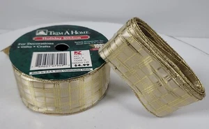 Finitura nastro per le vacanze a casa ~ quadretti in oro con bordo metallico ~ 2 pollici x 18 piedi - Foto 1 di 9