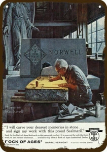 1963 NORMAN ROCKWELL Rock Of Ages Sealmark VntLook DECORATIVE REPLICA METAL SIGN - Picture 1 of 1