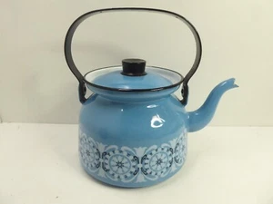 VINTAGE FINEL KAJ FRANCK BLUE ENAMEL COFFEE POT TEAPOT VINTAGE MID CENTURY - Picture 1 of 8