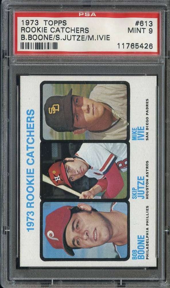 1973 TOPPS #613 BOB BOONE/JUTZE/IVIE PSA 9 (RC) ROOKIE CATCHERS *B73590