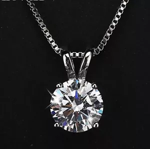 Collana 2 carati placcato platino argento solitario zirconi pendente N18 - Foto 1 di 6