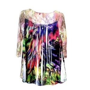 HÜBSCHE DAMEN Gr. L BUNT SPITZE SUBLIMATION SWING TUNIKA TOP RELAXED FIT STAUBTUCH - Bild 1 von 5