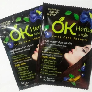 OK herbal hair dye shampoo natural butterfly pea ginseng black& dark brown color - Picture 1 of 14