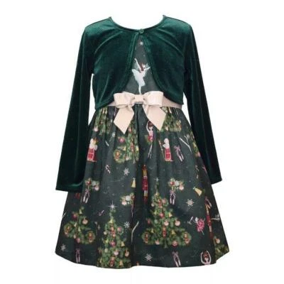 BONNIE JEAN Girl's 16 Shantung Nutcracker Dress & Velvet Cardigan Set NWT - Image 1 of 2