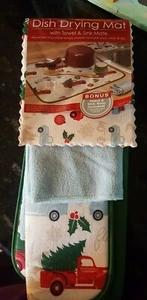 Schroeder & Tremayne Microfiber Dish Drying Mat, Towel & Sink Mate Set Xmas - Picture 1 of 5