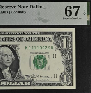 1969B $1 Federal Reserve Note PMG 67EPQ Top Pop Fancy Serial Number 11110022 - Picture 1 of 4