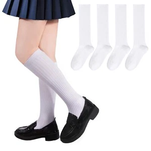 4 Pairs Girls Knee High Socks Seamless Toe Kids School Uniform Socks Over The... - Picture 1 of 6